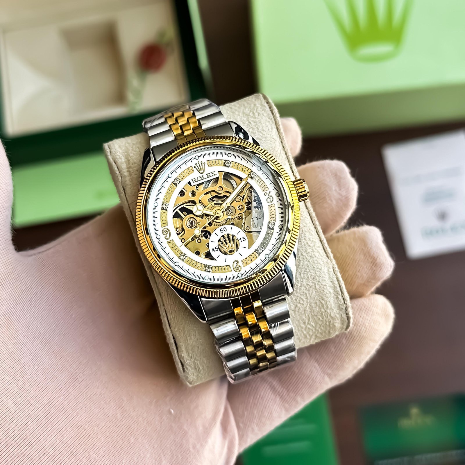 ROLEX AUTOMATIC GOLD TWOTONE WITH WHITE DIAL